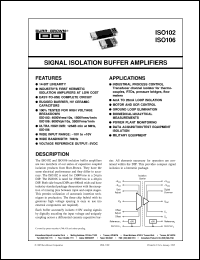 ISO106 datasheet: Low Cost, High Voltage, Wide Bandwidth Standard Hermetic DIP Signal Isolation Buffer Amplifiers ISO106
