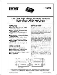 ISO113B datasheet: Low-Cost, High Voltage, Internally Powered Output Isolation Amp ISO113B