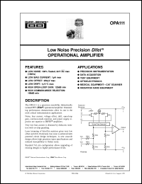 OPA111SM datasheet: Low-Noise Precision FET Operational Amplifier OPA111SM