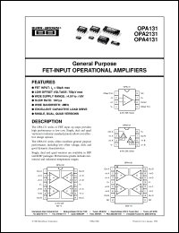 OPA131PJ datasheet: General Purpose FET-Input Operational Amplifiers OPA131PJ