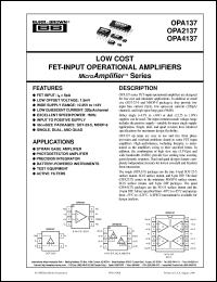 OPA137N/3K datasheet: Low Cost FET-Input Operational Amplifiers OPA137N/3K