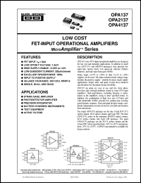OPA137NA/250 datasheet: Low Cost FET-Input Operational Amplifiers OPA137NA/250