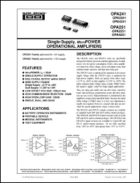 OPA241PA datasheet: Single-Supply, microPower Operational Amplifiers OPA241PA