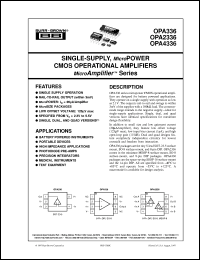 OPA336N/250 datasheet: Single-Supply, microPower CMOS Operational Amplifiers MicroAmplifier™ Series OPA336N/250