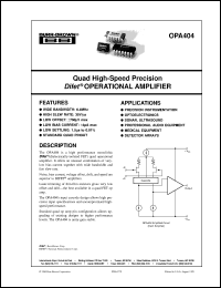 OPA404KP datasheet: Quad High Speed Precision Difet® Operational Amplifier OPA404KP