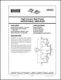 OPA501AM datasheet: High Current, High Power Operational Amplifier OPA501AM