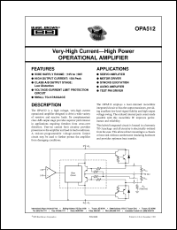 OPA512BM datasheet: Very High Current, High Power Operational Amplifier OPA512BM