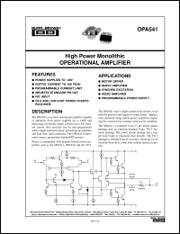 OPA541AP datasheet: High Power Monolithic Operational Amplifier OPA541AP