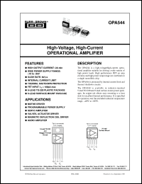 OPA544T datasheet: High-Voltage, High-Current Operational Amplifier OPA544T