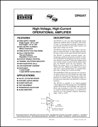 OPA547F/500 datasheet: High-Voltage, High-Current Operational Amplifier OPA547F/500