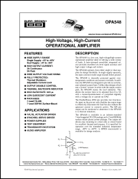 OPA548F datasheet: High-Voltage, High-Current Operational Amplifier OPA548F