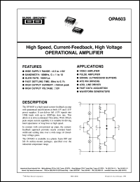 OPA603AP datasheet: High Speed, Current-Feedback Operational Amplifier OPA603AP