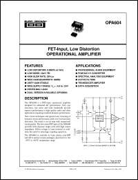 OPA604AU datasheet: FET-Input, Audio Operational Amplifier OPA604AU