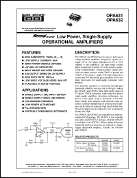 OPA631N/250 datasheet: SpeedPlus Low Power, Single Supply Operational Amplifiers OPA631N/250