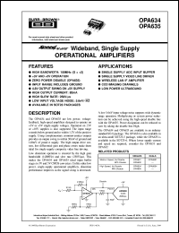 OPA634N/250 datasheet: SpeedPlus Wideband, Single Supply Operational  Amplifiers OPA634N/250