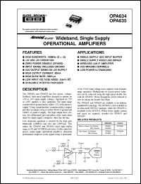 OPA634U/2K5 datasheet: SpeedPlus Wideband, Single Supply Operational  Amplifiers OPA634U/2K5