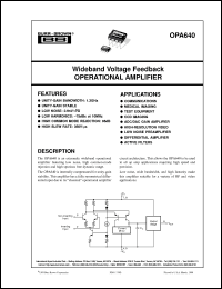 OPA640U datasheet: Wideband Voltage Feedback Operational Amplifier OPA640U