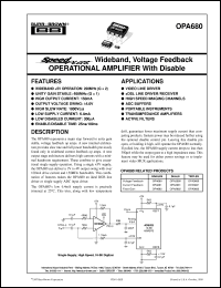 OPA680N/250 datasheet: SpeedPlus™ Wideband, Voltage Feedback Operational Amplifier with Disable OPA680N/250