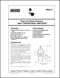 OPA2111KP datasheet: Dual Low-Noise Difet® Operational Amplifier OPA2111KP