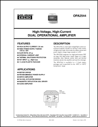 OPA2544T datasheet: High-Voltage, High-Current Dual Operational Amplifier OPA2544T