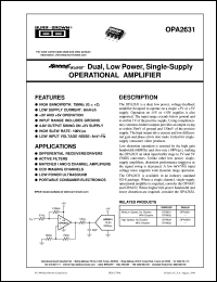 OPA2631U datasheet: SpeedPlus Dual, Low Power, Single Supply Operational Amplifiers OPA2631U