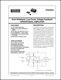 OPA2650U datasheet: Dual Wideband, Low Power Voltage Feedback Operational Amplifier OPA2650U