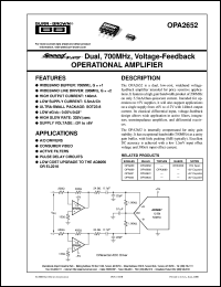 OPA2652U datasheet: SpeedPlus Dual, 700MHz, Voltage-Feedback Operational Amplifier OPA2652U