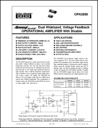 OPA2680N/2K5 datasheet: SpeedPlus Dual Wideband, Voltage Feedback Operational Amplifier with Disable OPA2680N/2K5