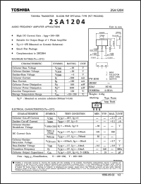 2SA1204 datasheet: Silicon PNP transistor for audio frequency amplifier applications 2SA1204