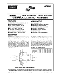 OPA2681U datasheet: SpeedPlus Wideband, Current Feedback Operational Amplifier with Disable OPA2681U