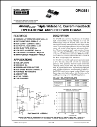 OPA3681U datasheet: SpeedPlus Triple Wideband, Current Feedback Operational Amplifier with Disable OPA3681U