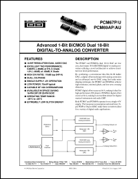 PCM69AU/2K datasheet: Advanced 1-Bit BiCMOS Dual 18-Bit Digital-to-Analog Converter PCM69AU/2K