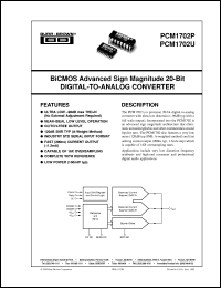 PCM1702P-K datasheet: BiCMOS Advanced Sign Magnitude 20-Bit D/A Converter PCM1702P-K