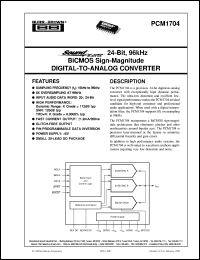 PCM1704U datasheet: SoundPlus™ 24-Bit, 96kHz BiCMOS Sign-Magnitude Digital-To-Analog Converter PCM1704U