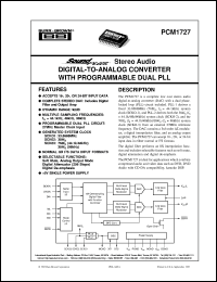 PCM1727E datasheet: SoundPlus™ Stereo Audio Digital-To-Analog Converter with Programmable Dual PLL PCM1727E