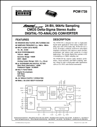 PCM1728E/2K datasheet: SoundPlus™ 24-Bit, 96kHz Sampling CMOS Delta-Sigma Stereo Audio Digital-to-Analog Converter PCM1728E/2K