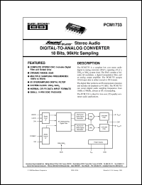 PCM1733U datasheet: SoundPlus™ Stereo Audio Digital-To-Analog Converter 18 Bits, 96kHz Sampling PCM1733U