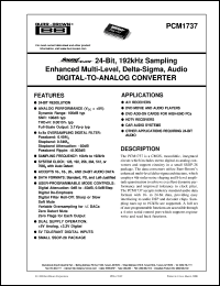 PCM1737E/2K datasheet: SoundPlus™ 24-Bit, 192kHz Sampling Enhanced Multi-Level, Delta-Sigma, Audio Digital-To-Analog Converter PCM1737E/2K