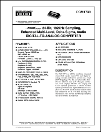 PCM1739E/2K datasheet: SoundPlus™ 24-Bit, 192kHz Sampling Enhanced Multi-Level, Delta-Sigma, Audio Digital-To-Analog Converter PCM1739E/2K