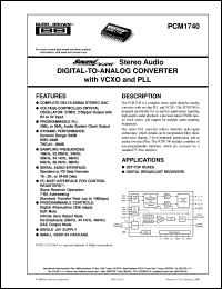 PCM1740E/2K datasheet: SoundPlus™ Stereo Audio Digital-to-Analog Converter with VCXO and PLL PCM1740E/2K