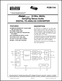 PCM1744U/2K datasheet: SoundPlus™ 24 Bits, 96kHz, Sampling Stereo Audio Digital-to-Analog Converter PCM1744U/2K