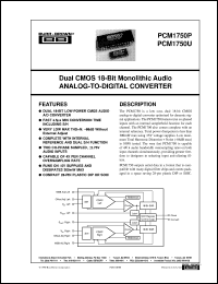 PCM1750U/1K datasheet: Dual CMOS 18-Bit Monolithic Audio A/D Converter PCM1750U/1K