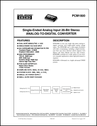 PCM1800E datasheet: Single-Ended Analog Input 20-Bit Stereo Analog-To-Digital Converter PCM1800E