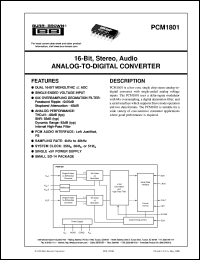 PCM1801U datasheet: 16-Bit, Stereo, Audio Analog-To-Digital Converter PCM1801U