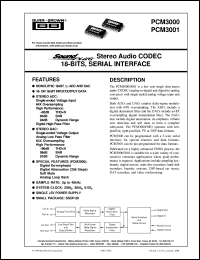 PCM3000E datasheet: SoundPlus™Stereo Audio CODEC 18-bits, Serial Interface PCM3000E