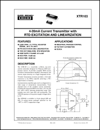 XTR103BP datasheet: 4-20mA Current Transmitter/RTD Excitation And Linearization XTR103BP