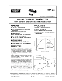 XTR105UA datasheet: 4-20mA Current Transmitter with Sensor Excitation And Linearization XTR105UA