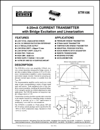XTR106UA datasheet: 4-20mA Current Transmitter with Bridge Excitation and Linearization XTR106UA
