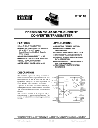 XTR110KP datasheet: Precision Voltage-to-Current Converter/Transmitter XTR110KP