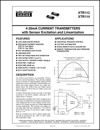 XTR112U/2K5 datasheet: 4-20mA Current Transmitters with Sensor Excitation and Linearization XTR112U/2K5